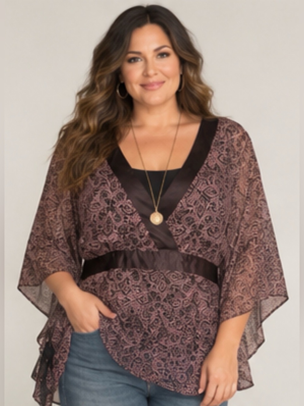 Lane Bryant Sheer Paisley Metallic Tunic Top Size 18/20